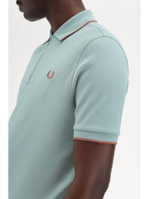Fred Perry M9882 TEXT. ZIP NECK POLO 959 SILVER BLUE foto 5