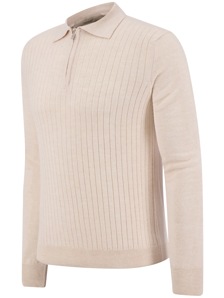 Aurelien RIBBED ZIPPER POLO LIGHT BEIGE