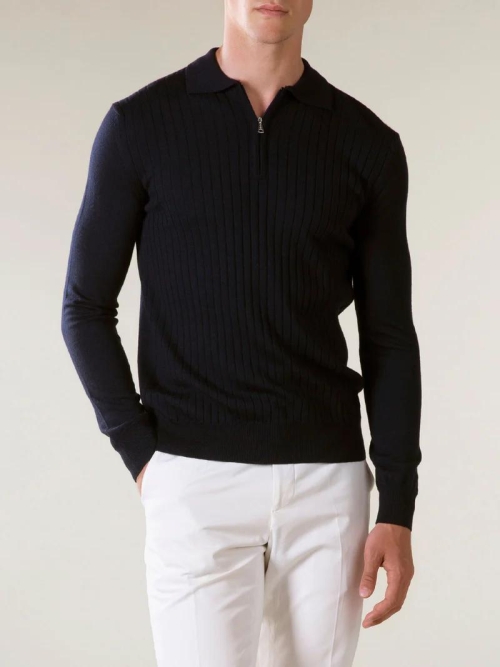 Aurelien RIBBED ZIPPER POLO NAVY foto 5