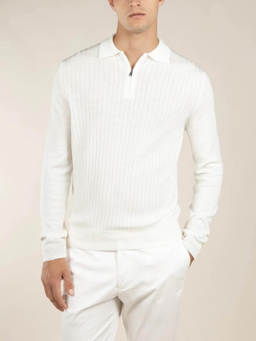 Aurelien RIBBED ZIPPER POLO IVORY foto 4